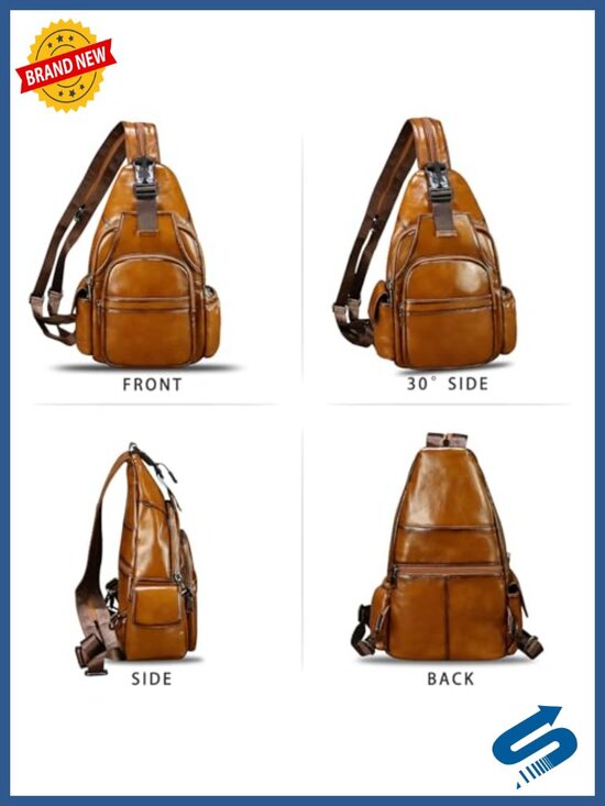 Genuine Leather Sling Bag Men Women Handmade Backpack Crossbody Large Capacity main image 4